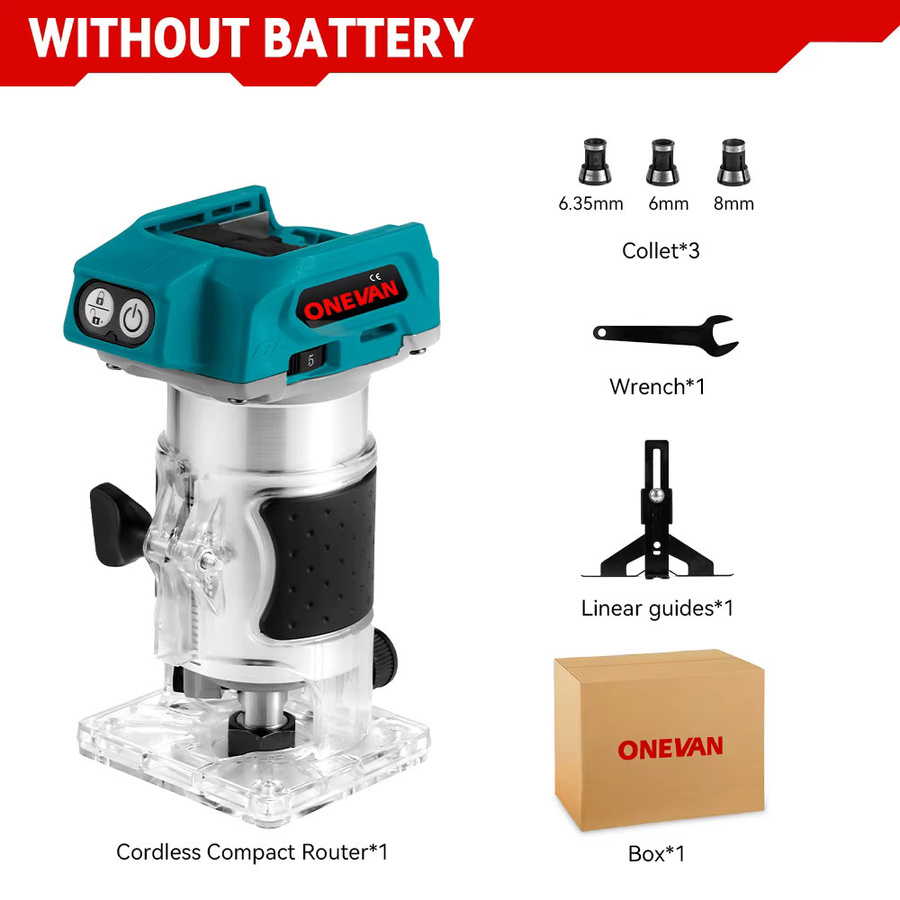 ONEVAN Bürstenloser elektrischer Trimmer 1600 W mit 5 Gängen, kabelloser Router für Makita-Akku-Pin, Farbe: Petrol - Bild 5