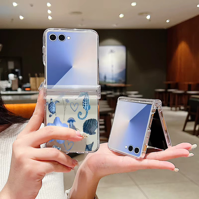 Transparente Samsung Galaxy Z Flip 7, 6, 5, 4, 3 5G Handyhülle mit Quallen- und Schildkröten-Muster - Bild 3