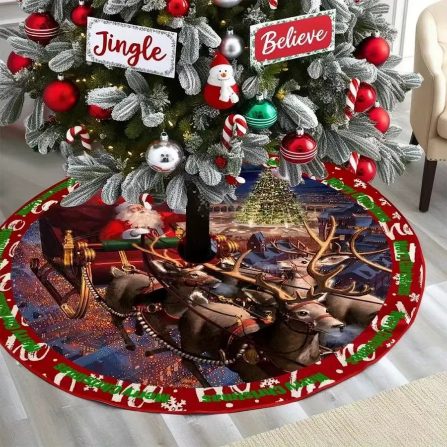 VIKAMA Weihnachtsbaumrock Weihnachtsmann Rot Rund als festliche Baumunterlage für drinnen und draußen - Bild 3