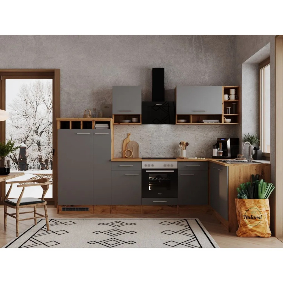 Respekta Winkelküche BEKBL310EGC in Grau-Wildeiche Nachbildung mit Einbaufunktion und mattem Finish, B/T/H: 310 x 172 cm - Bild 2