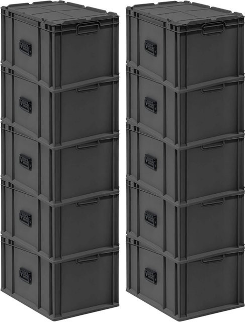 PROREGAL Eurobox Nextgen Portable Transportbehälter Set, 10 Stück, Schwarz, H x B x T: 33,5 x 40 x 60 cm, 65 Liter pro Box - Bild 1
