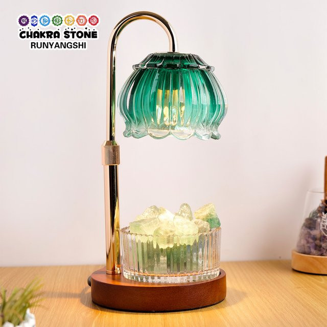 Runyangshi Vintage Tischlampe aus grünem Glas und Kristall mit verstellbarem Holzsockel - Bild 1