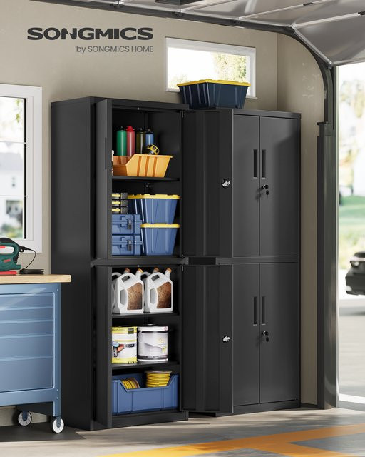 SONGMICS Aktenschrank aus Metall in Schwarz Matt mit 4 Schranktüren und 2 Schlössern, B/T/H: 40 x 40 x 180 cm - Bild 1