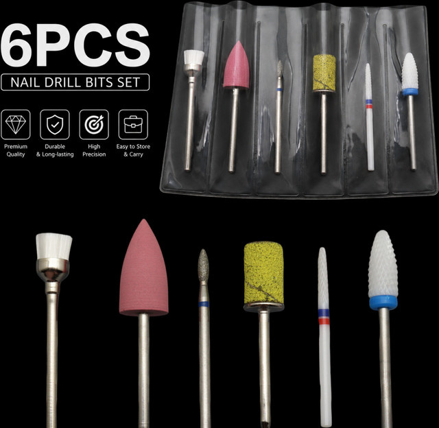 Easy Nail Nagelbohrer-Set, 6-teilig, Keramik-Silikon, 2,35mm Schaft - Bild 1