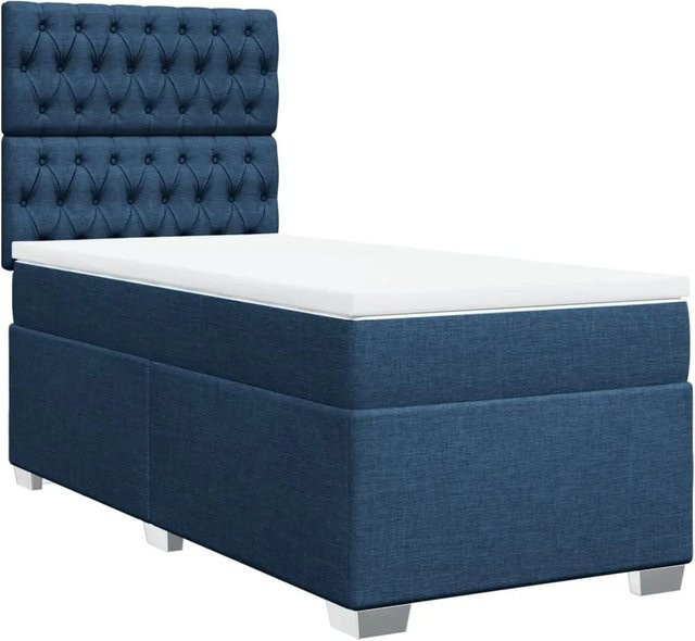 vidaXL Boxspringbett Hybrid mit Matratze und Taschenfederkern, Blau/Weiß, B/T/H: 90 x 200 x 150,5 cm - Bild 1