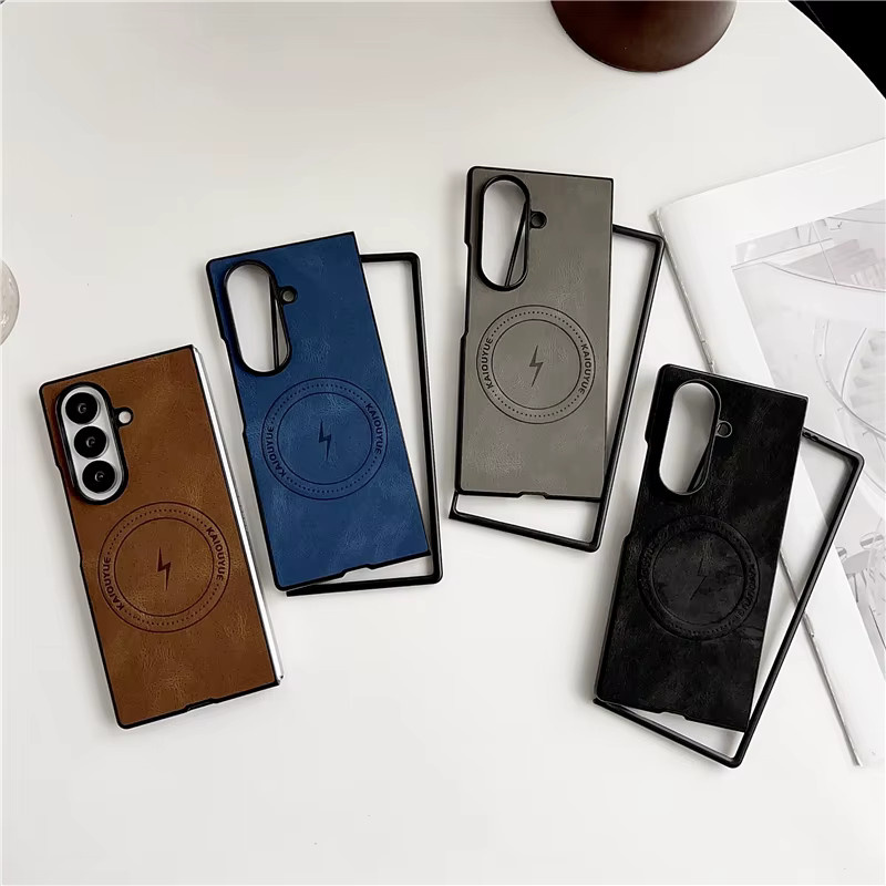 Luxuriöse magnetische Lederhülle für Samsung Galaxy Z Fold 7 in Blau mit MagSafe-Kompatibilität und stoßfestem Schutz - Bild 2