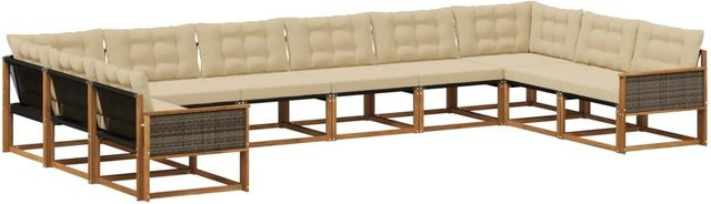 vidaXL Outdoor-Sofagarnitur in U-Form aus Akazienholz mit 10 Kissen in Natur und Beige - Bild 1