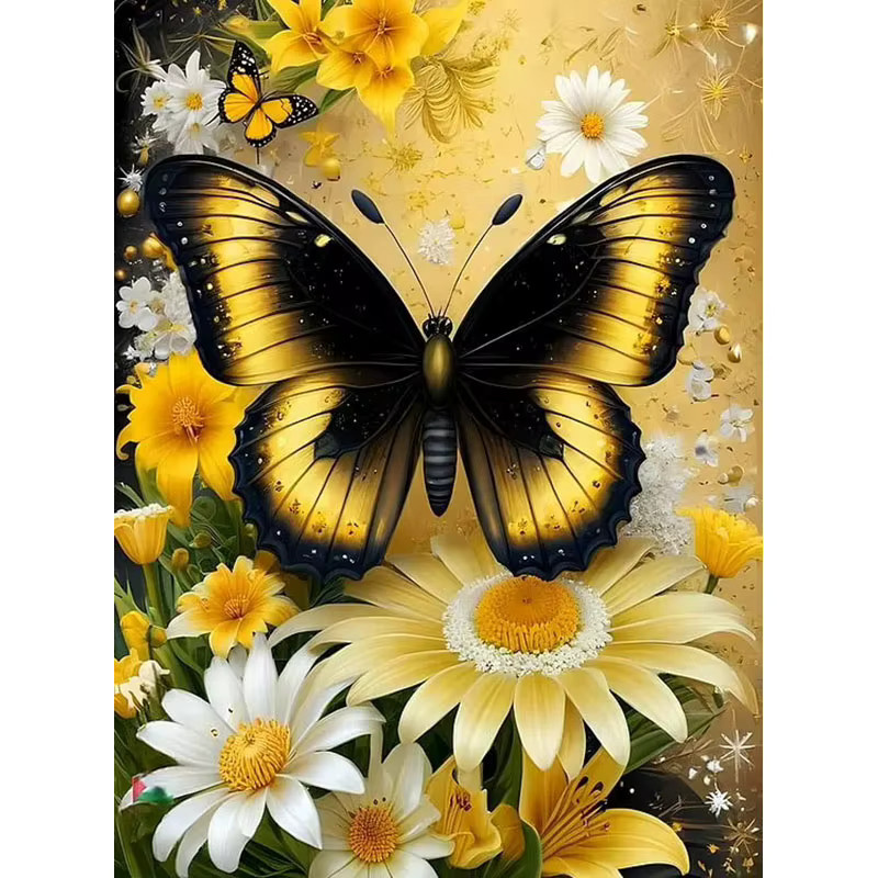 HUACAN Diamant-Mosaik Tischdeko mit Schmetterling und Blumen in Mehrfarbig, Durchmesser: 30,0 cm - Bild 3
