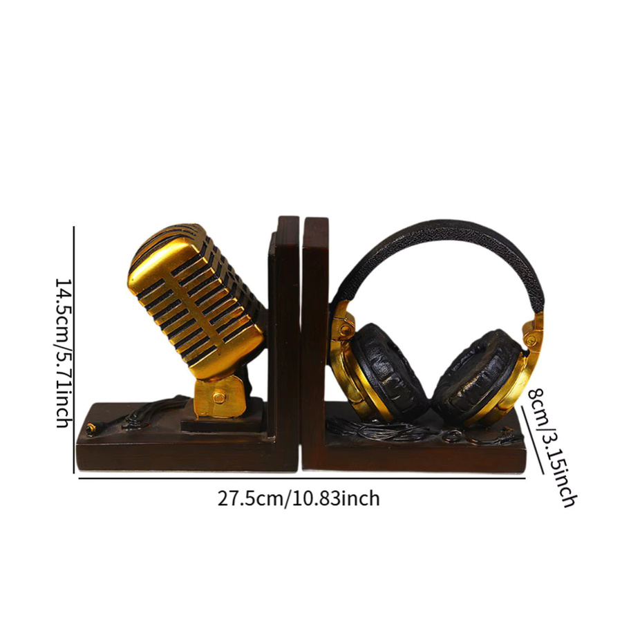 Sharprepublic Buchstützen in Headset-Form aus Metall in Gold für Büro und Wohnzimmer - Bild 4