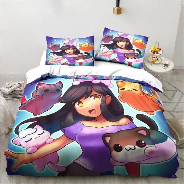 Aphmau Bettwäsche-Set mit Flügel-Cartoon-Motiv für Kinder, bestehend aus Bettbezug und Kissenbezug, Breite: 140 cm, Länge: 200 cm - Bild 1
