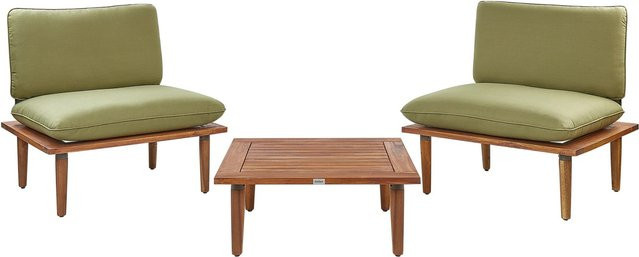 Beliani Gartenset FRASCATI in Olivgrün mit Lounge-Sesseln und Couchtisch aus Akazienholz - Bild 1