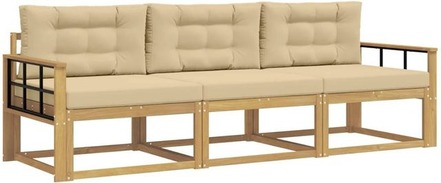vidaXL Outdoor-Sofagarnitur aus Akazienholz mit Kissen in Weiß und Beige - Bild 1