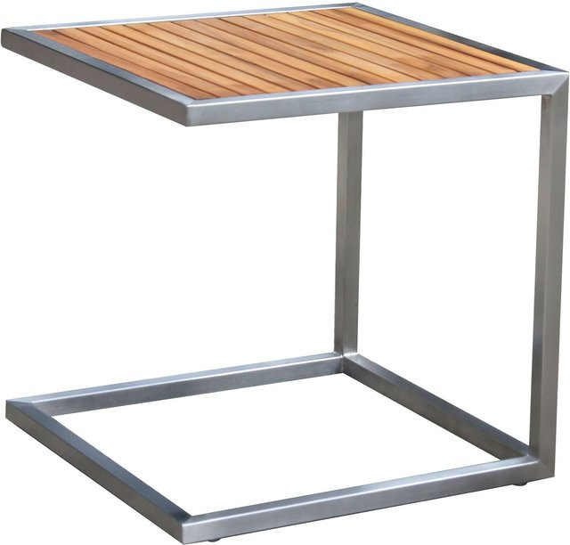 OUTFLEXX Beistelltisch aus Edelstahl und Teakholz in Silber/Natur, B/T/H: 45 x 45 x 45 cm - Bild 1
