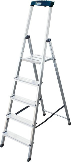 Krause MONTO Safety Stufenstehleiter aus Aluminium, 5 Stufen, silberfarben - Bild 1