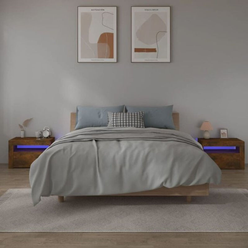 Vidaxl Set aus 2 Nachttischen mit LED-Beleuchtung in Räuchereiche, Modern, B/T/H: 60 x 35 x 40 cm - Bild 1