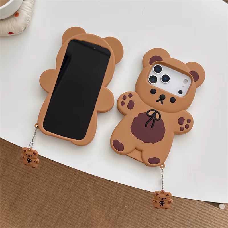 Stoßfeste Silikon-Handyhülle mit 3D-Cartoon-Bär für iPhone Modelle in Braun von MUQGEW - Bild 4