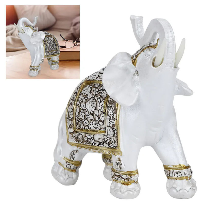 Tooarts Tierfigur aus Kunstharz in Gold und Weiß mit floralem Design als orientalische Dekoration - Bild 5