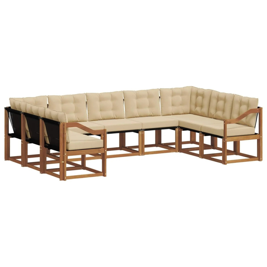 vidaXL Outdoor-Sofagarnitur aus Akazienholz in Natur und Beige mit Textilene-Polstern und Kissen in L-Form - Bild 2
