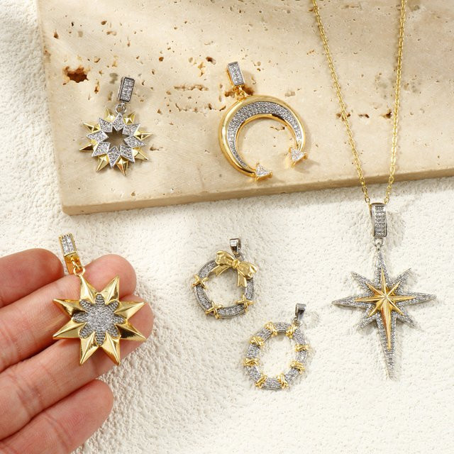 8seasons Anhänger Messing, 18K Vergoldet, Stern Mond, Zirkonia, Damen - Bild 1