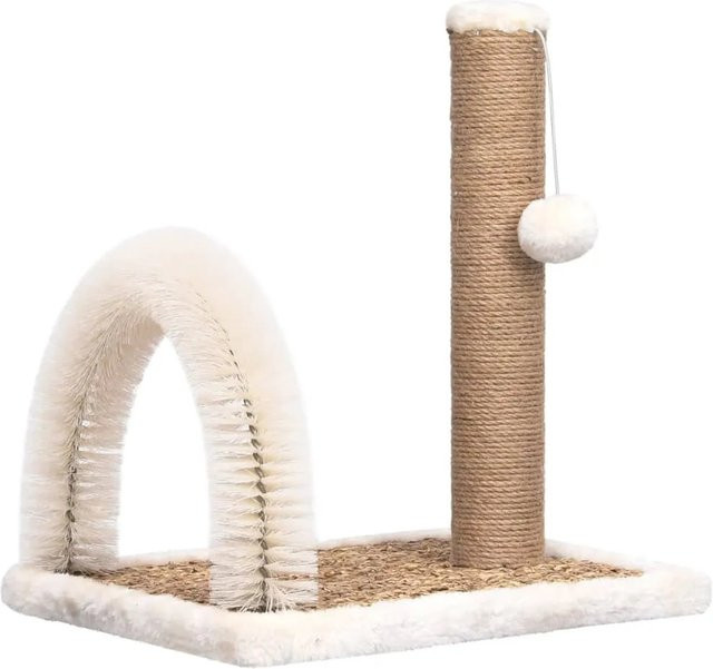 vidaXL Katzenbaum mit Fellpflegebogen und Kratzsäule in Braun und Weiß mit integriertem Spielzeug - Bild 1