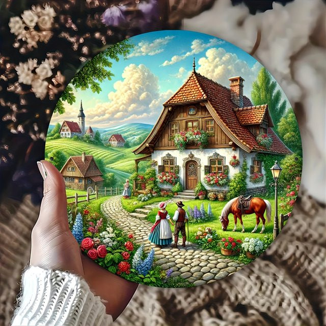 Rundes Metallschild Potdemiel mit Bauernhoflandschaft in Multicolour, Durchmesser: 20 cm - Bild 1