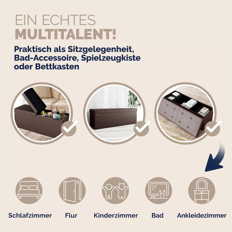 Casaria Sitzbank Braun mit Klappdeckel B/T/H: 115 x 38 x 38 cm - Bild 5