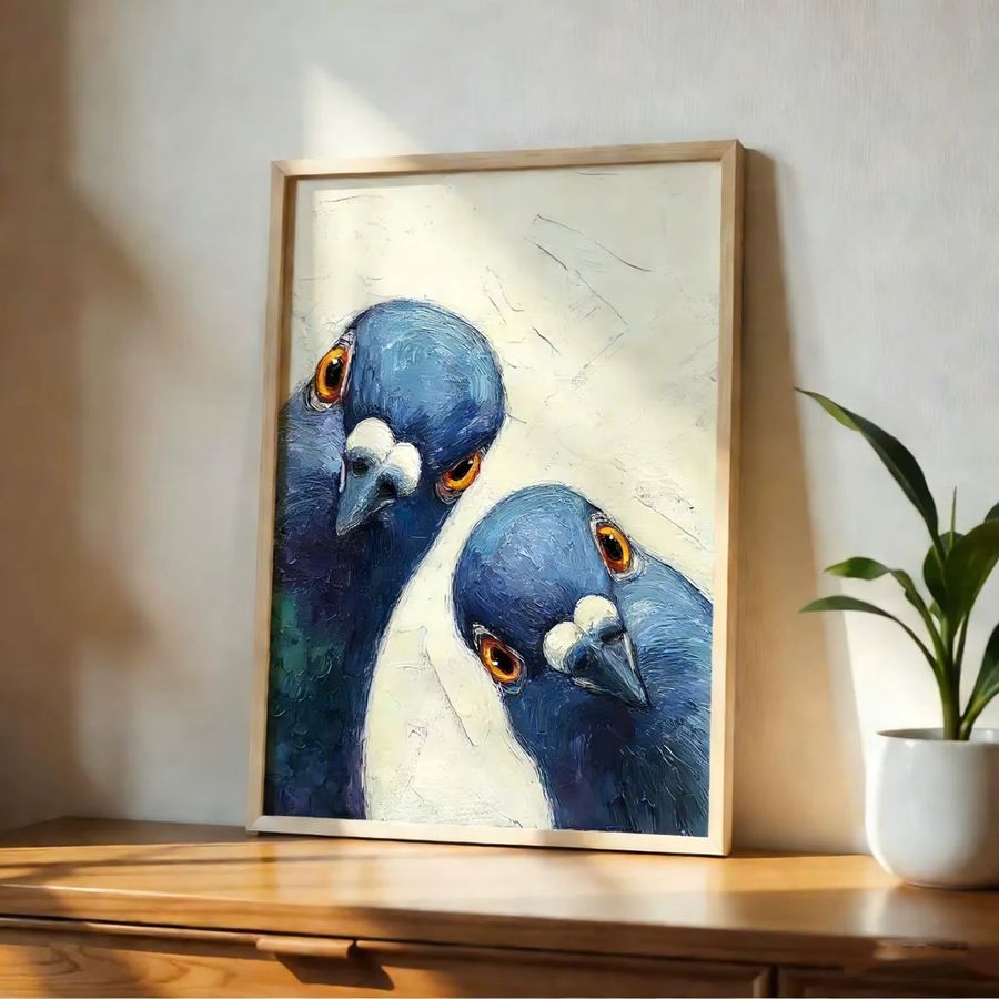 Retro-Kunstdruck mit Tauben im Mid-Century Stil von SHENCHEN als Wandkunst für dein Wohnzimmer oder deine Küche - Bild 3