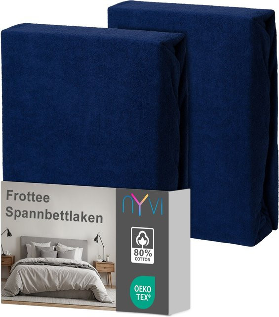 NYVI DreamScience Frottee Spannbettlaken 2er Pack, Farbe: Navyblau, B/T: 180 x 200 cm bis 200 x 200 cm - Bild 1