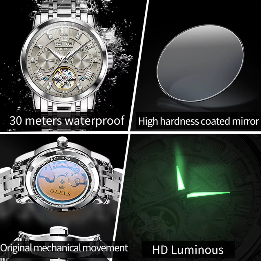 OLEVS Armbanduhr, Automatik, Edelstahl, Weiß, Herren - Bild 4