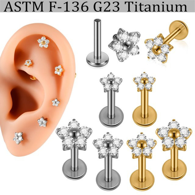 Piercing Ohrring Titan, Blume, Zirkonia, Unisex - Bild 1