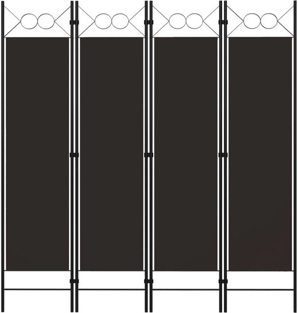 vidaXL Raumteiler 4-teilig Braun mit Kreisdesign aus Stoff und Eisen, B: 160 cm, H: 180 cm - Bild 1