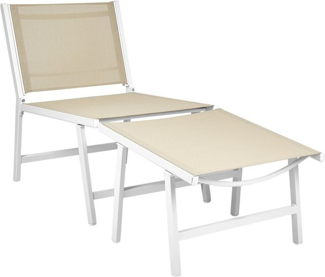 Beliani Gartenstuhl modern in Beige und Weiss aus pulverbeschichtetem Aluminium und Textilene, B/T/H: 60 x 54 x 70 cm - Bild 1