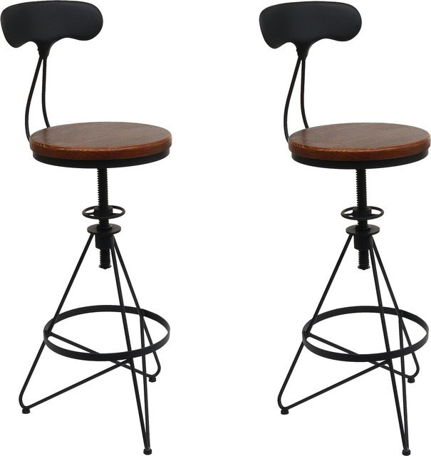 2er-Set Barhocker MCW-N18 im Industrial-Design, höhenverstellbare Barstühle aus Holz und Metall, braun mit schwarzem Gestell - Bild 1