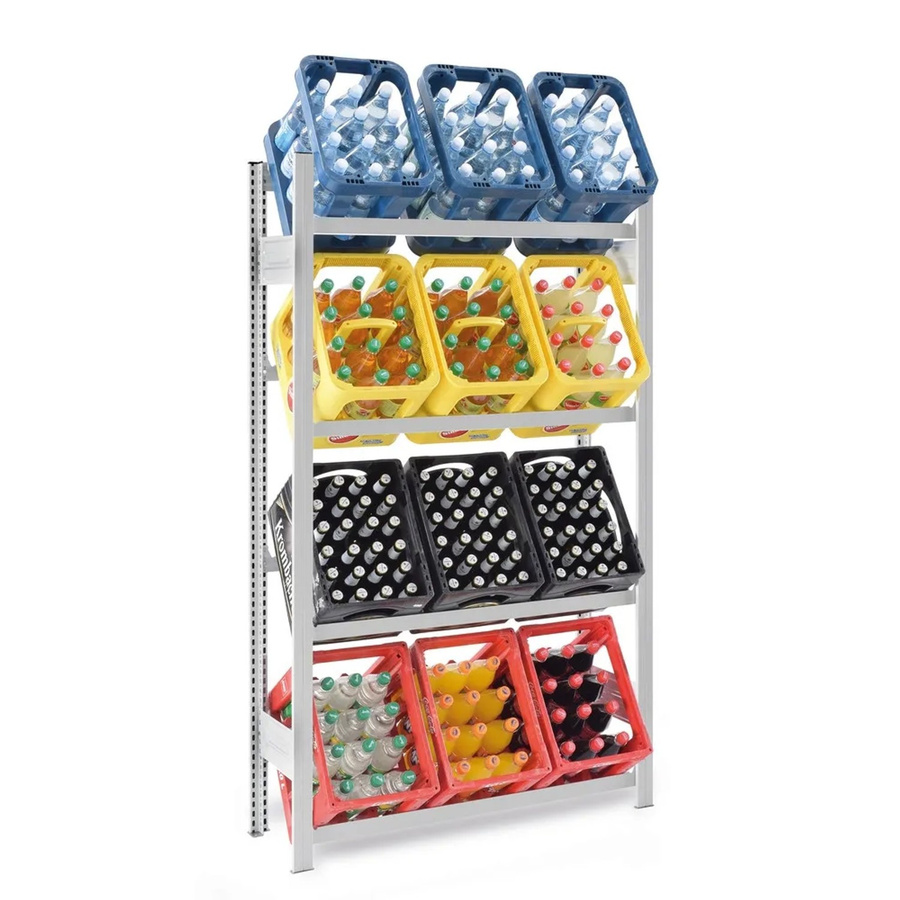 PROREGAL Getränkekistenregal Stecksystem T-Profil in Lichtgrau, H x B x T: 175 x 100 x 30 cm, 4 Ebenen mit 100 kg Fachlast für 12 Getränkekisten - Bild 2