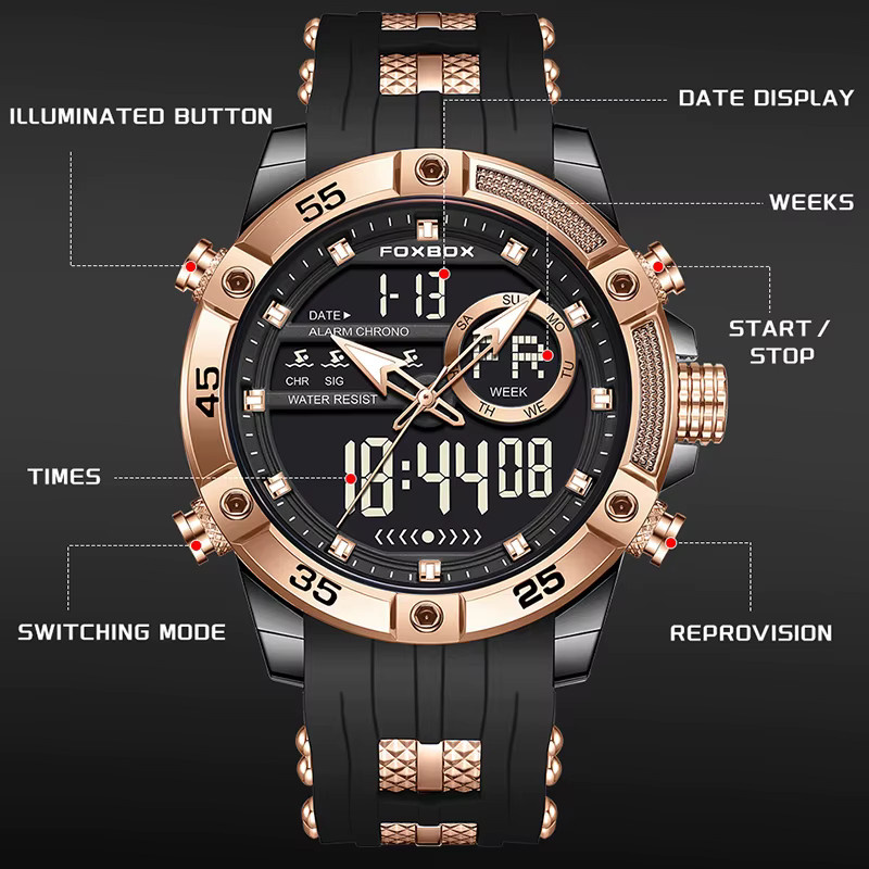 FOXBOX Chronograph, Analog-Digital, Quarz, Silber, Silikon, Herren - Bild 3