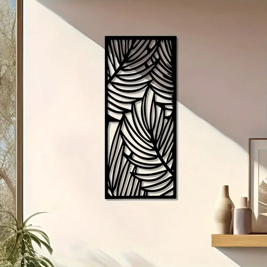 CIFBUY Modernes Wandkunstpanel aus Metall in Schwarz mit floralem Blättermuster - Bild 2