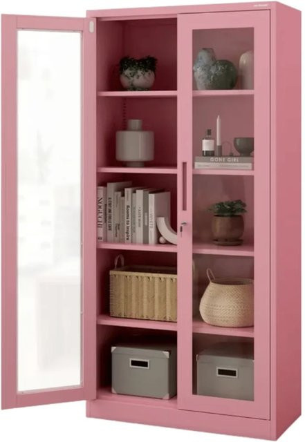 JAN NOWAK Vitrinenschrank AMELIA mit Glastüren und Schloss, Rosa, H x B x T: 185 x 90 x 40 cm - Bild 1
