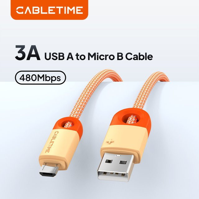 CABLETIME Micro-USB-Kabel in Orange mit 3 A für schnelles Laden und Datenübertragung - Bild 1