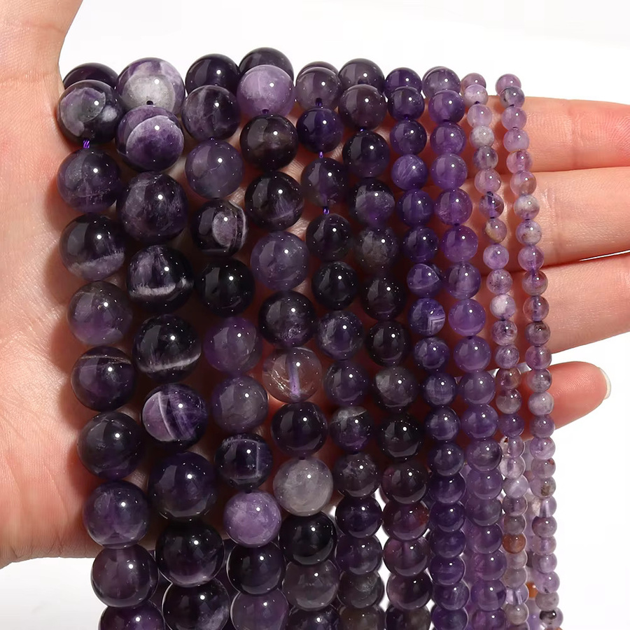louleur Naturstein-Amethyst-Kristallperlen, rund, 4/6/8/10/12mm - Bild 3