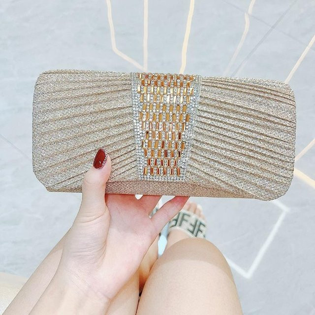 Weft Clutch-Tasche Damen, Bling, Goldkette, Umhängegurt - Bild 1