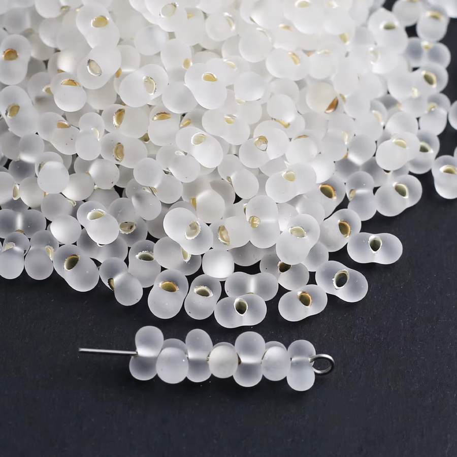 NASSBORO Glasperlen, weiß, mattiert, silberfarben, erdnussförmig, 10 g - Bild 2