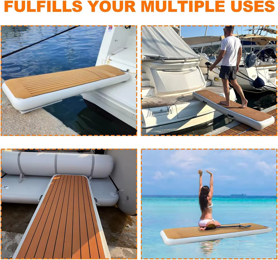Ejia Tragbarer aufblasbarer Gangway mit rutschfestem Deck, schwimmender Dock-Laufsteg für Yacht und Marine, B/T/H: 200 x 60 x 15 cm - Bild 3