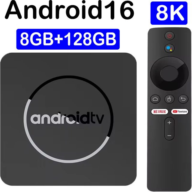 Android TV Box Q10 mit Android 16, Dual WiFi 2,4G & 5G, Google Voice, 4GB RAM, 64GB/128GB ROM, Media Player für 8K und 4K Video, Schwarz - Bild 1