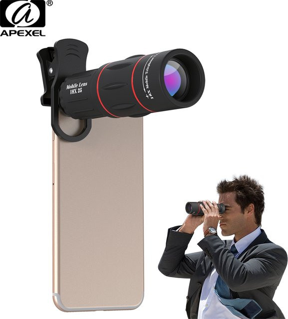 APEXEL 18X Telezoom-Objektiv Monokular für iPhone und Samsung Smartphones in Schwarz - Bild 1