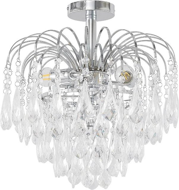 Lindby Deckenlampe Silino Modern in Chrom, 3-flammig, E14, Metall und Kristall, Silber - Bild 1
