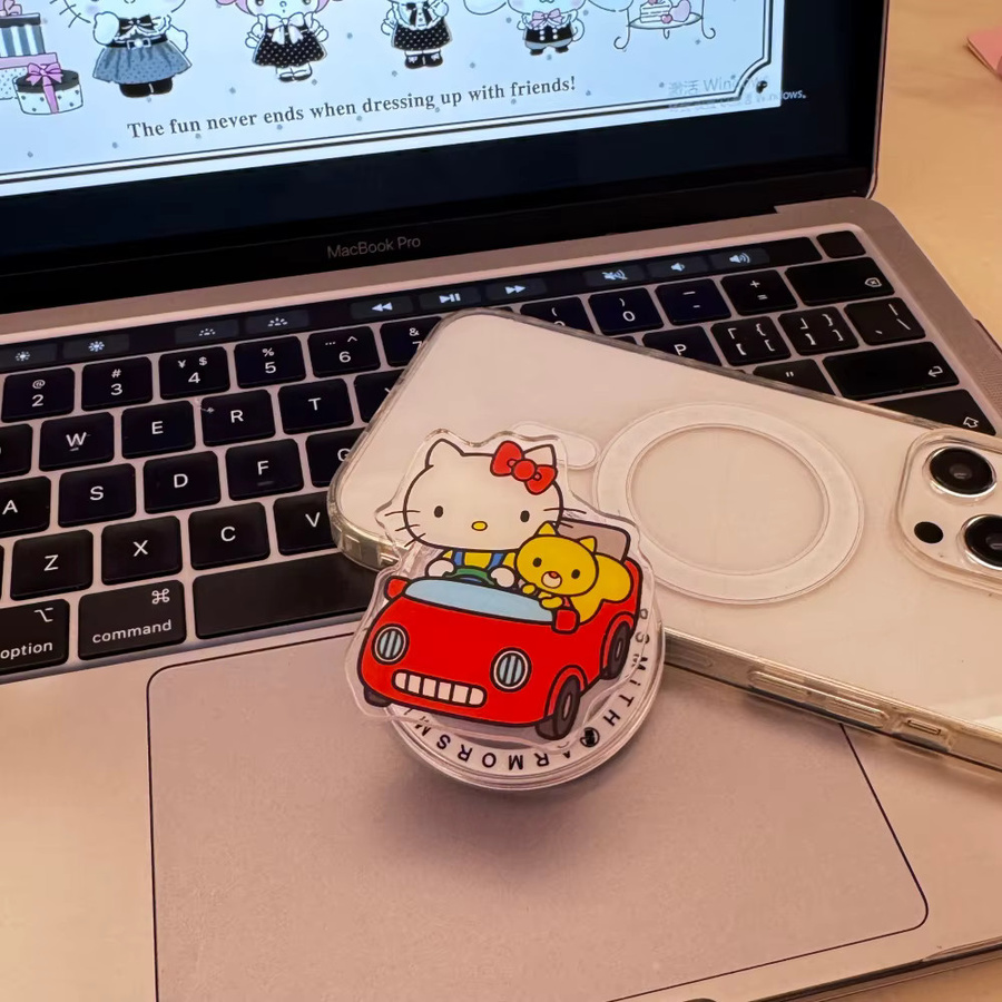 Sanrio MagSafe Schutzhülle mit Cartoon-Glitzer-Design und Kitty-Girl-Magnethalter für iPhone 12 13 14 15 16 17 Pro Max, transparent - Bild 4