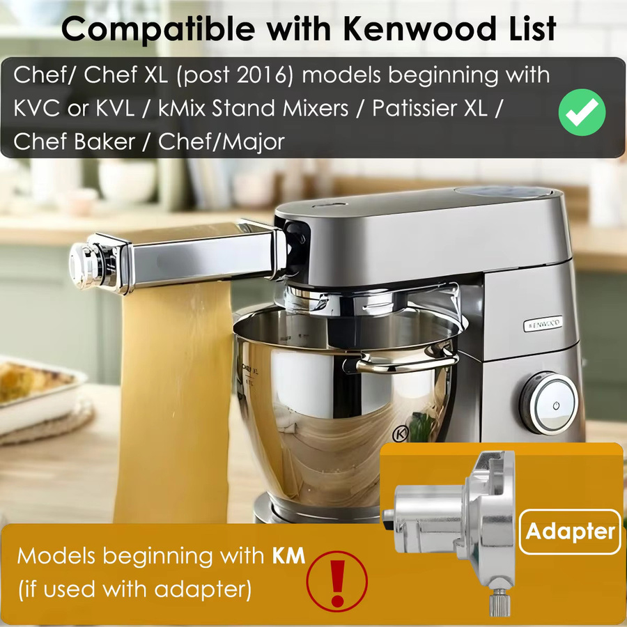 Kenwood Nudelzubehör Set aus SUS304 Edelstahl in Silber mit Lasagne-Nudelwalze, Fettuccine-Schneider und Spaghetti-Schneider inklusive Adapter - Bild 4