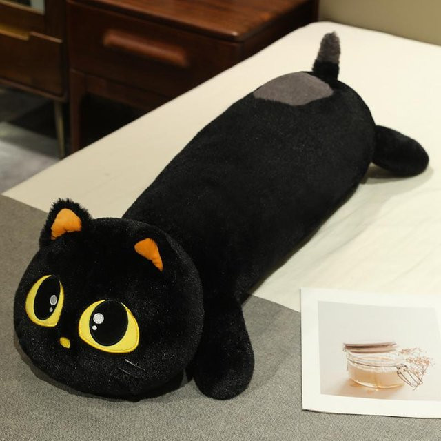 Wucifang Bags Langer Schwarzer Katzen Plüschtier Puppe, Kuschelkissen, Schwarz - Bild 1