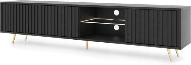 TV-Lowboard Selsey Bello in Schwarz mit Lamellen, LED und goldenen Beinen, Breite: 175 cm - Bild 1