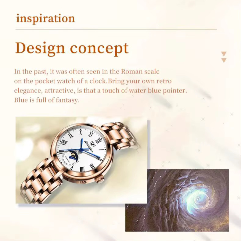 JSDUN Armbanduhr Automatik, Edelstahl, Mondphase, Damen - Bild 4